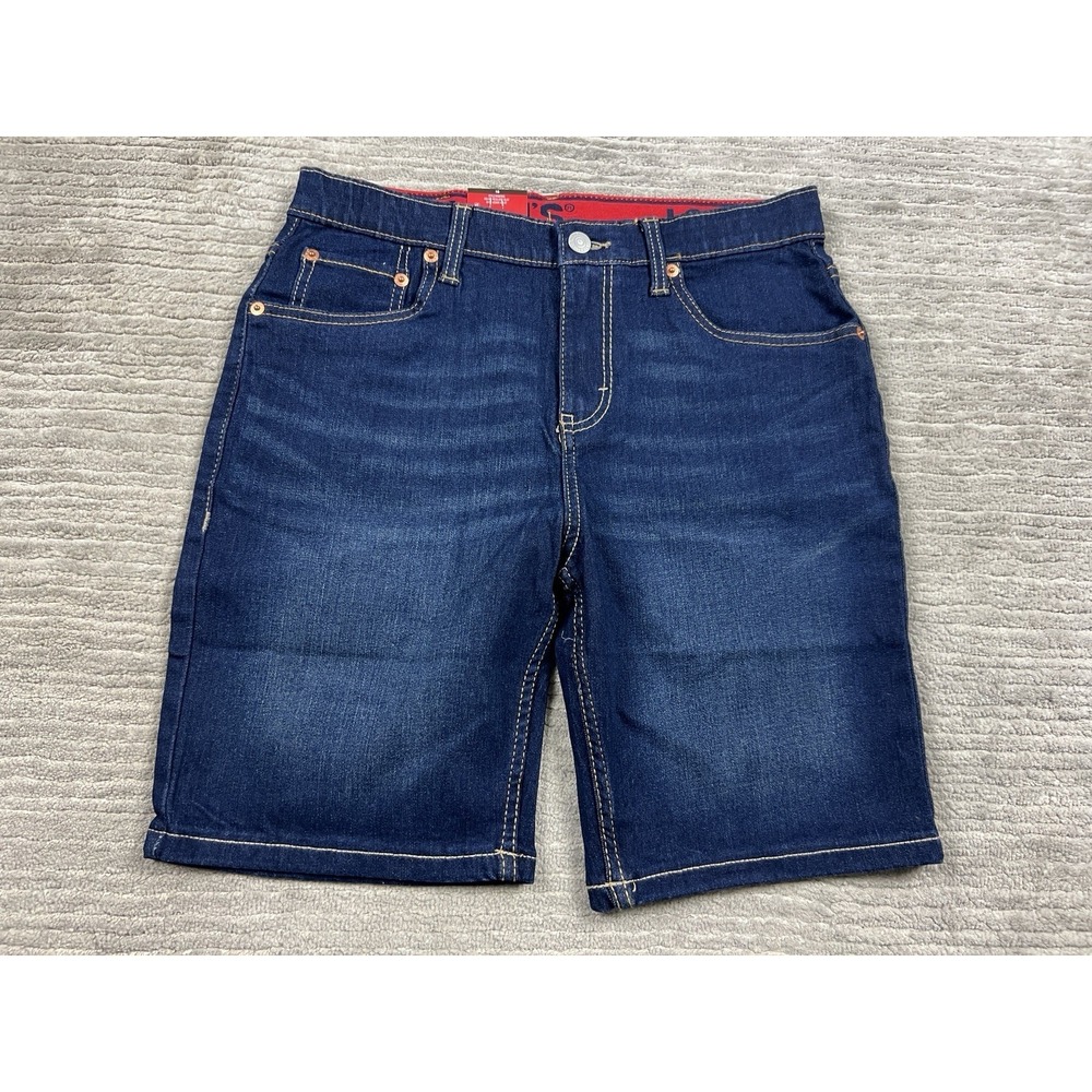 Levis Jean Shorts Boys‎ 16 Blue Dark Wash Denim Adjustable Outdoors NWT